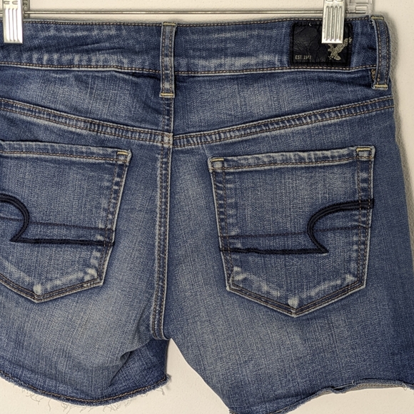 American Eagle Denim Shorts 0 Wash Blue Distressed Stretch Cuffed Women Hi Rise - Picture 7 of 12
